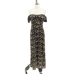 Urban Outfitters Floral Off Shoulder Midi Dress Black Green M bohemian summer